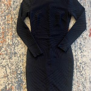Bebe Women Scoop Neck Cocktail Bodycon Stretchy Long Sleeves Dress